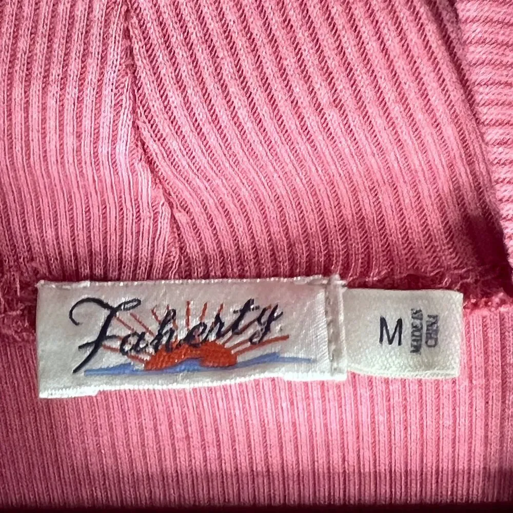 Faherty Tencel Ribbed Turtleneck Long Sleeve Basic Layering Top‎ Salmon Pink M